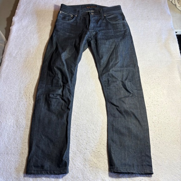 Nudie Jeans Co Grim Tim Dry Pure Indigo Selvage Raw Denim Jeans Mens 30x27